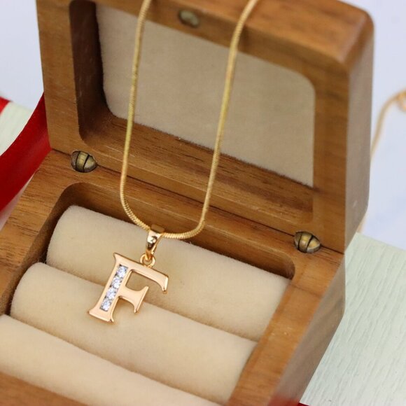 "Rose Gold Letter F Pendant with Crystals – 18K Gold Plated Charm, XPPT1355 - Picture 8 of 13